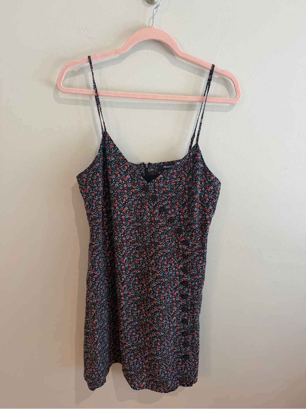 Madewell Black Floral Camisole Dress with Pink & Blue Flowers